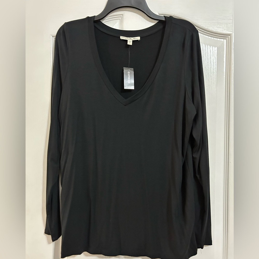 Express Black Long Sleeve V-Neck Top